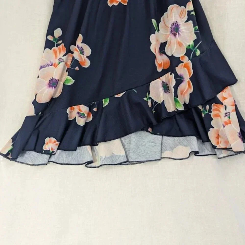 Navy floral, ruffle tank midi summer dress womens size large   D10 - Picture 3 of 10